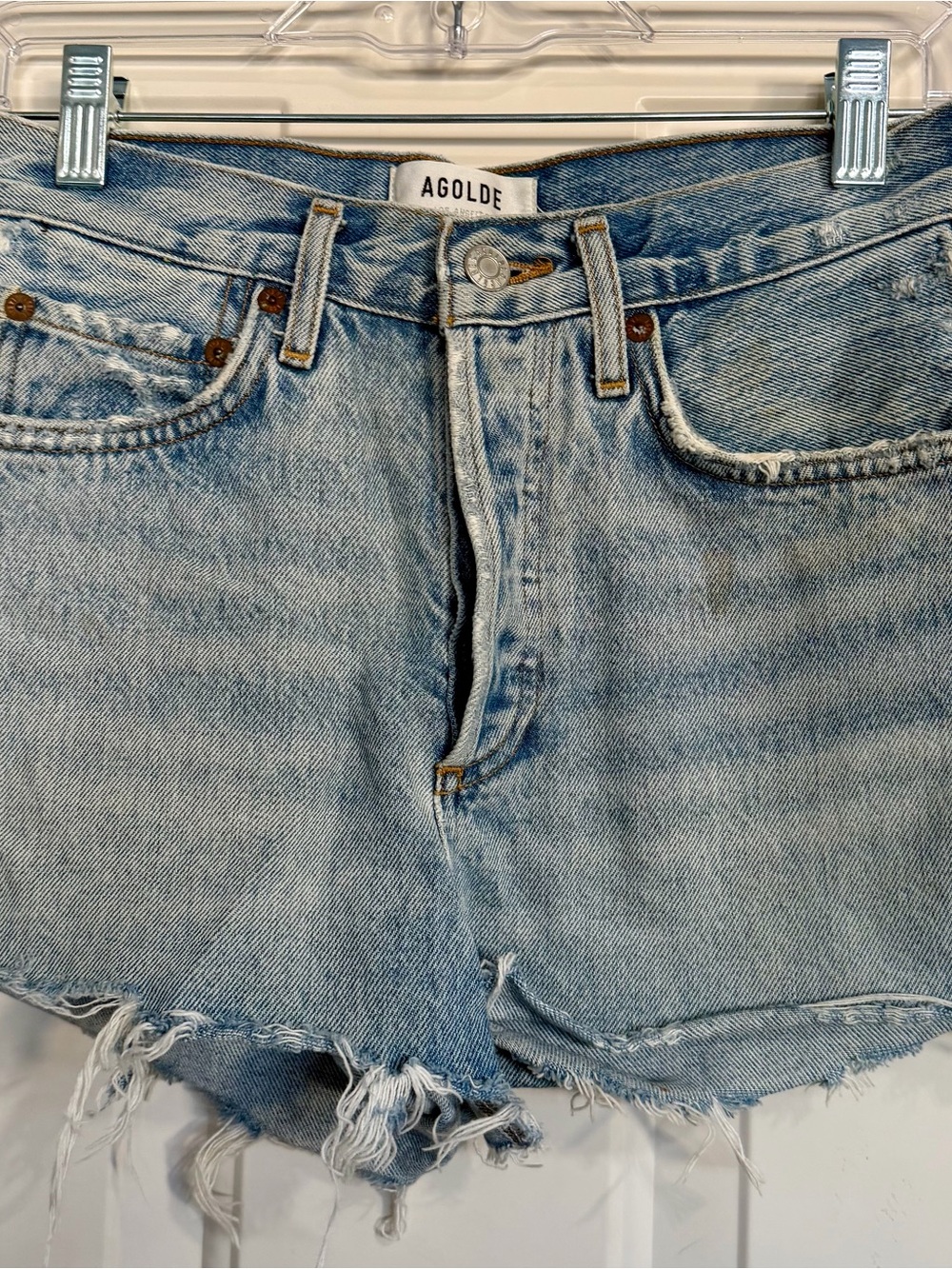 AGOLDE Parker Vintage Cut-Off Denim Shorts Size 23 Light Wash